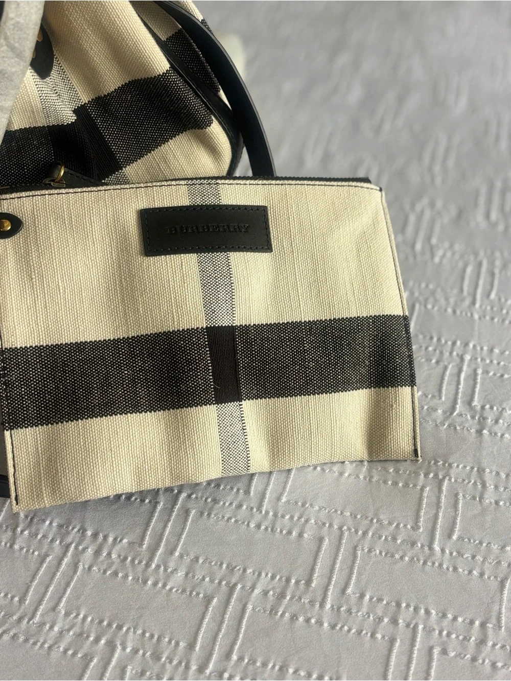Burberry Black and Cream Check Bucket Crossbody with Pouch